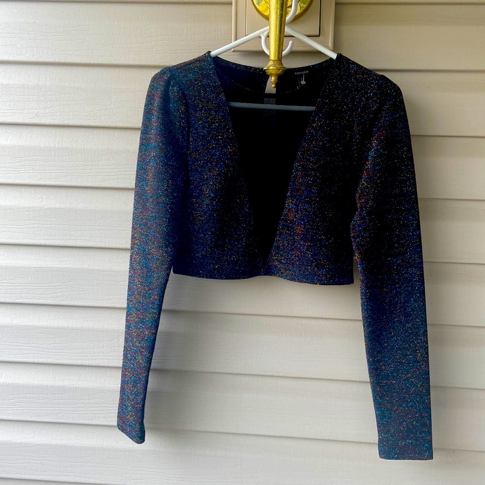 Off the Shoulder Crop Top long sleeve from Forever21,color multicolor